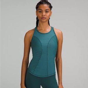 Lululemon Base Pace Two-Toned Ribbed Tank in Green Jasper/Blue Chill, sz 4, NWT